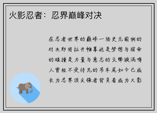 火影忍者：忍界巅峰对决